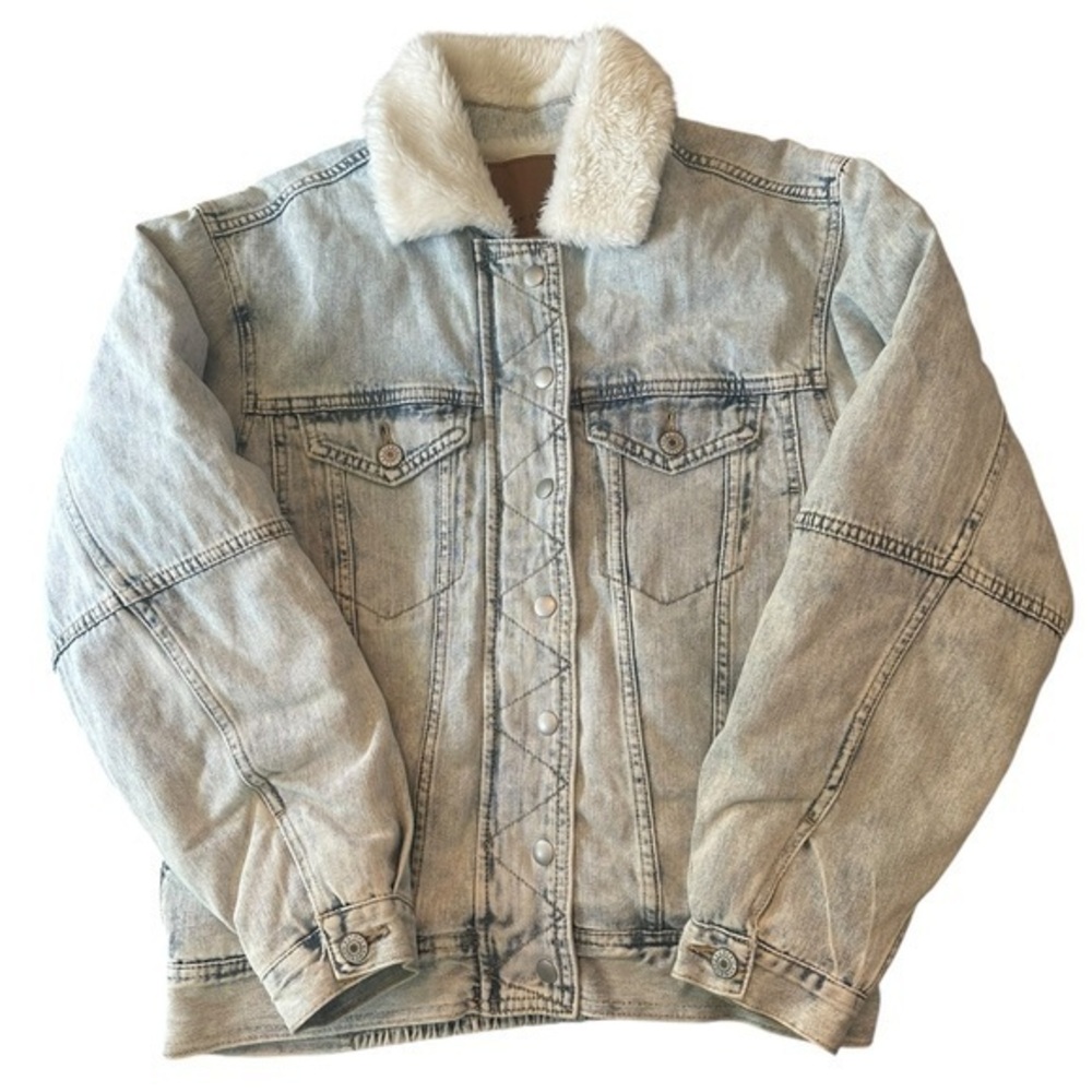 American Eagle Faux Fur Lined Light Wash Denim Jacket - Womens Size Small